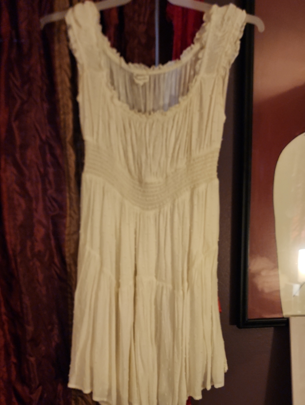 Aeropostale Bohemian Gathered Scoop-Neck Dress in Cream